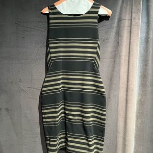 Banana Republic black & olive green striped sleeveless dress